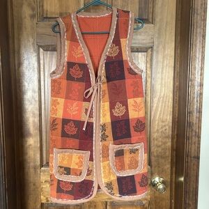 Vintage Patchwork Vest with Leaf Pattern